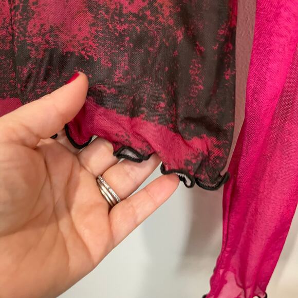 Silence + Noise Mesh Sheer Graphic Long Sleeve Y2K Top Size L - Picture 4 of 7